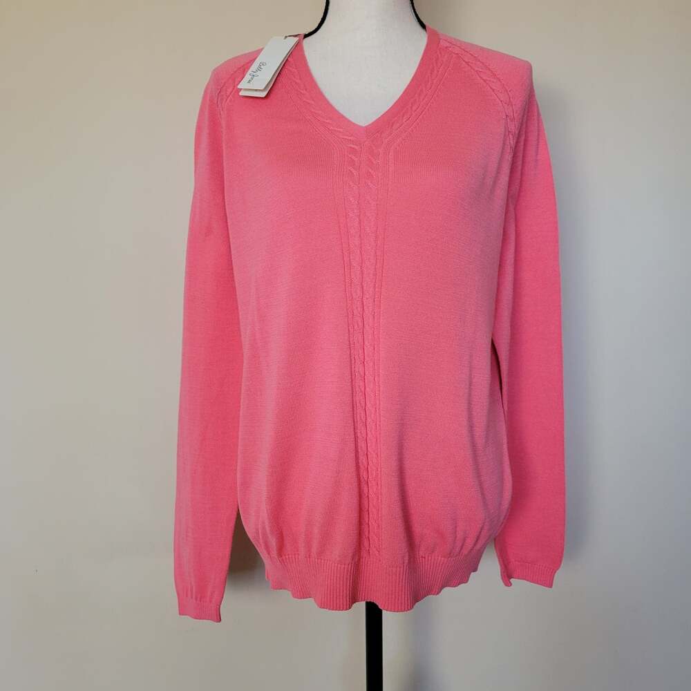 NWT Women's L Bobby Jones Golf Sweater V-Neck Cable Stitch Lightweight